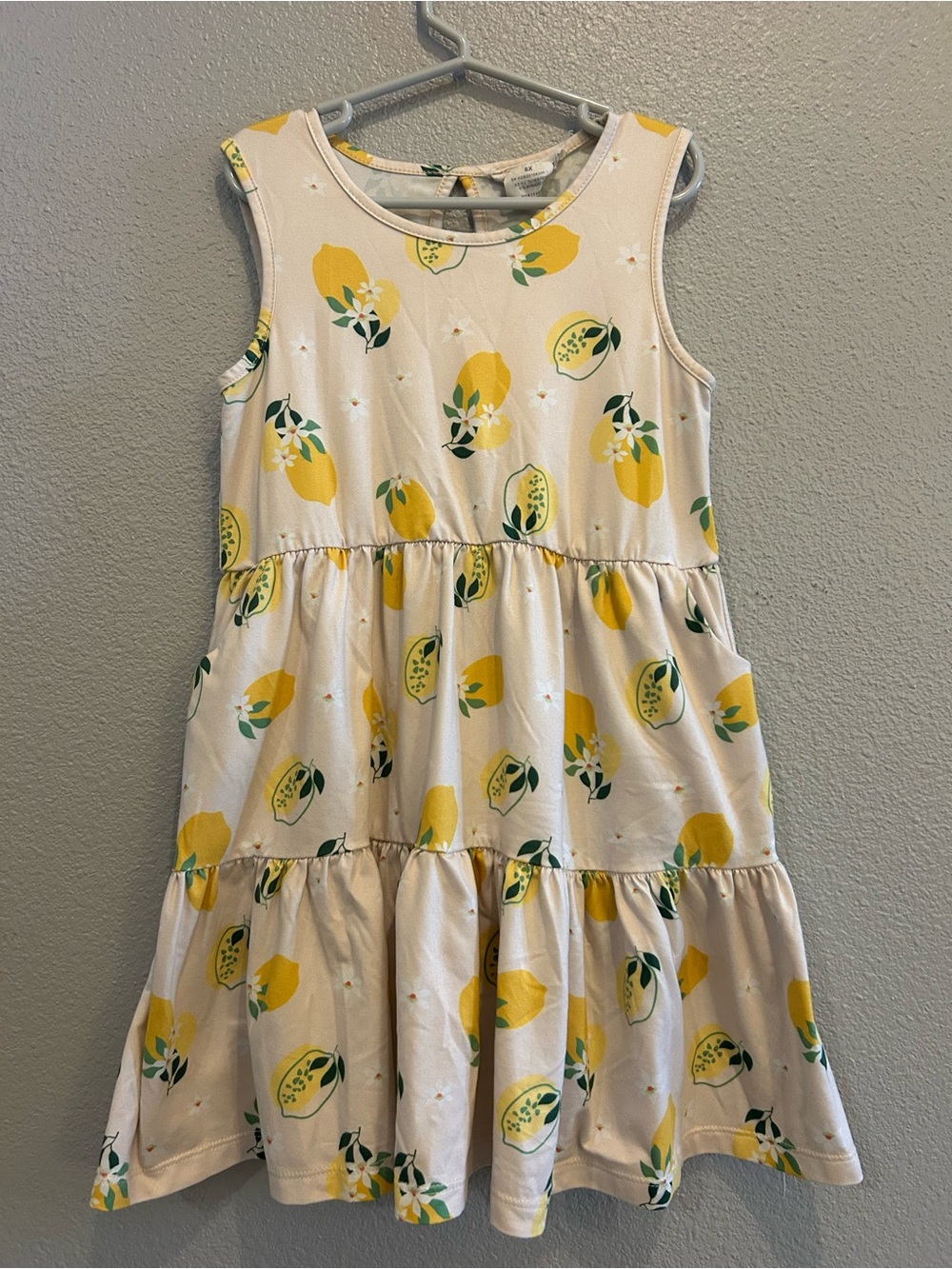 Girls' Lemon Print Sleeveless Dress - Cream & Yellow